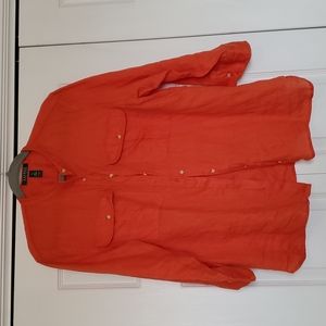 Lauren Ralph Lauren orange linen button up blouse size xl euc